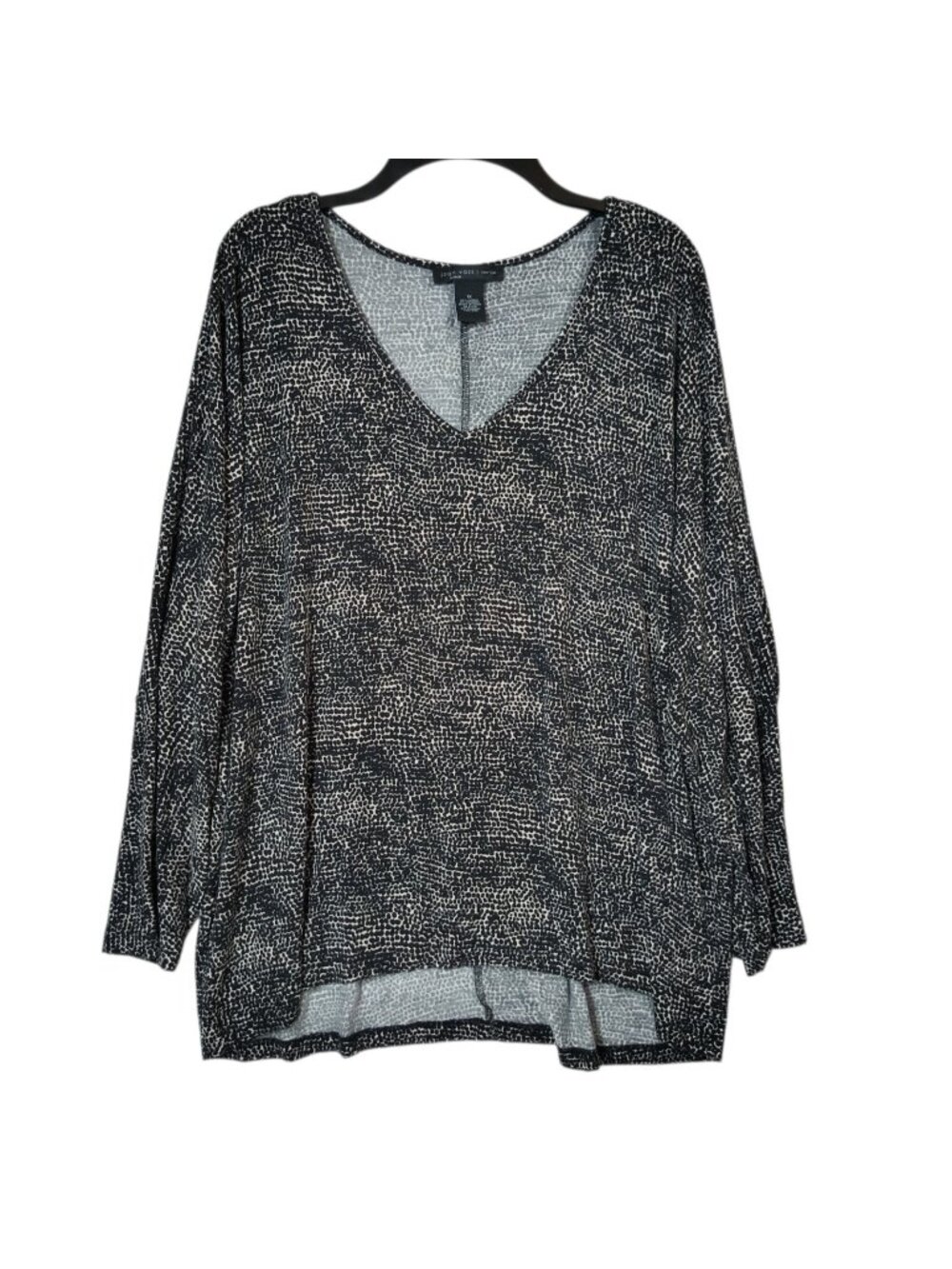 Joan Vass Size 1X Animal Print 3/4 Dolman Sleeve Top Black Stretch